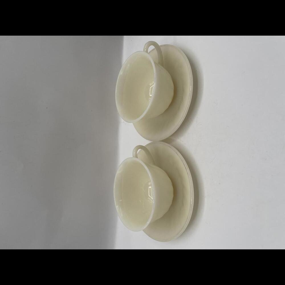 Vintage Anchor Hocking Fire-King White Swirl Milk Glass Tea Cup Saucer